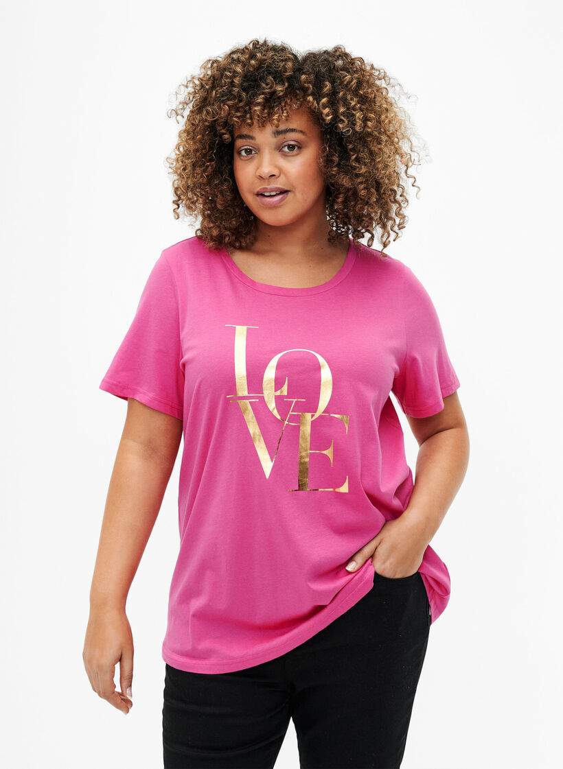 T-shirt i bomull med guldf&auml;rgad text, R.Sorbet w.Gold Love, Model image number 0