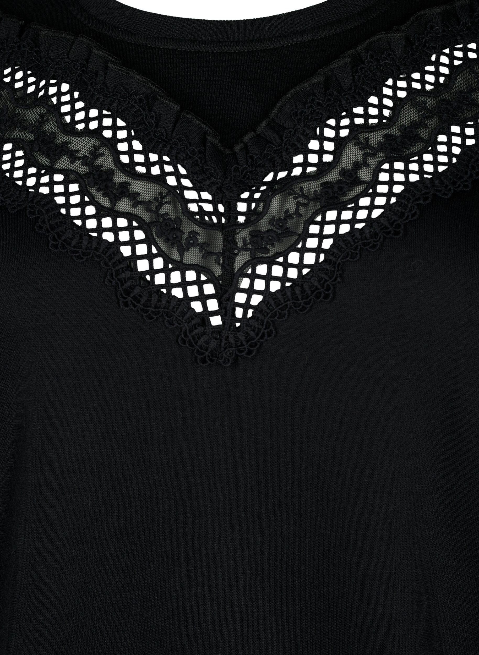 Zizzi Sweatshirt med volang och virkad detalj, Black, Packshot image number 2