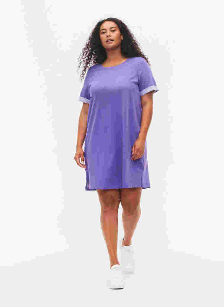 Sweatshirtklänning med korta ärmar och slits, Ultra Violet, Model image number 1