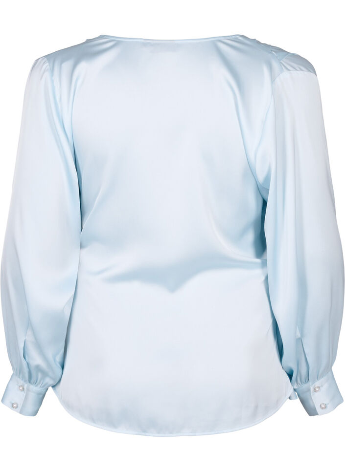 Partyblus i satin i omlottmodell, Delicate Blue, Packshot image number 1