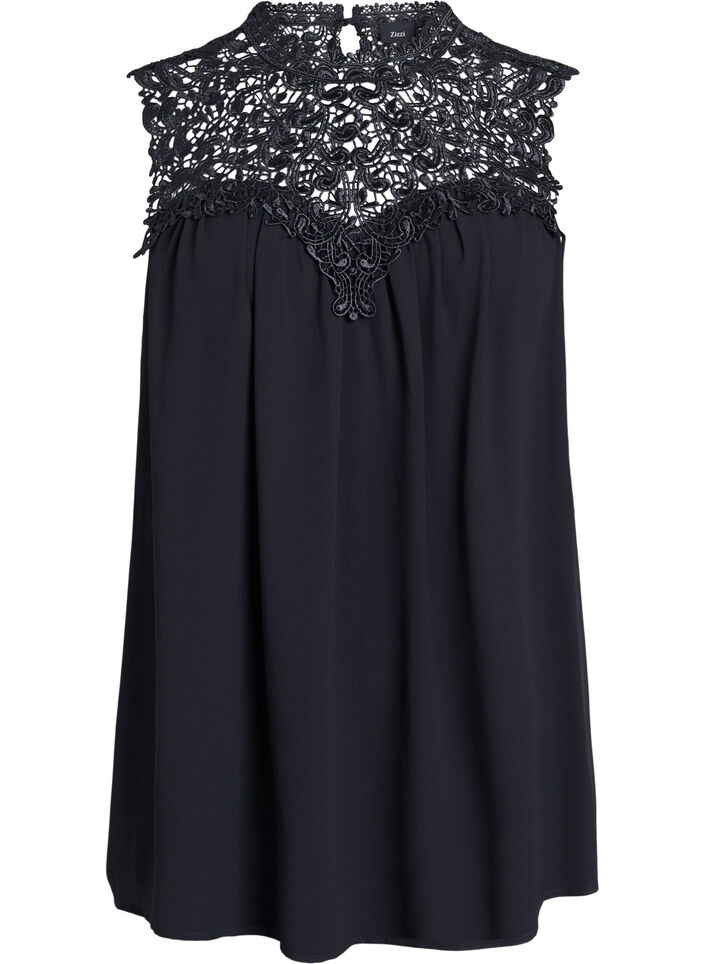 Ärmlös partytopp med virkade detaljer, Svart, Packshot image number 0