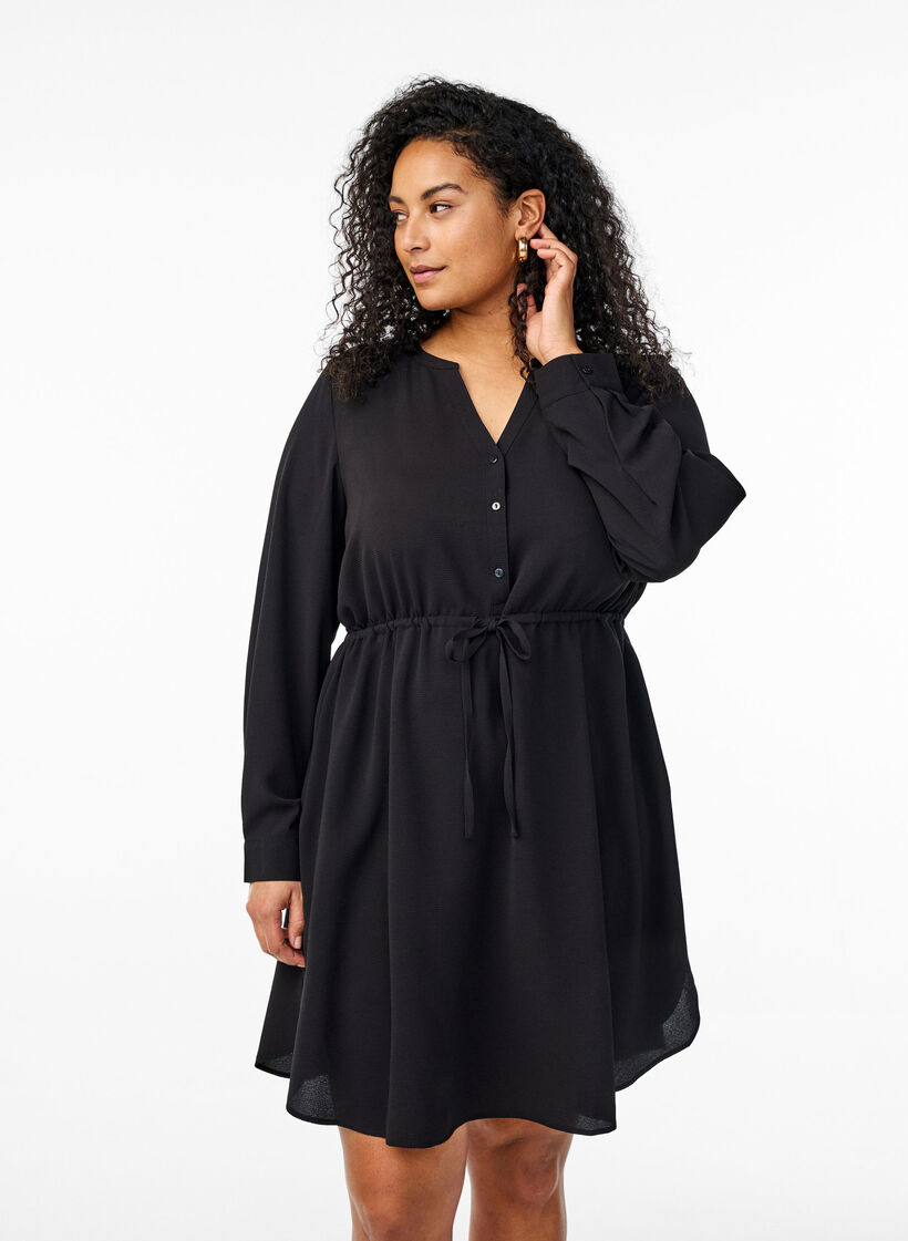 Knälång klänning med knytskärp, Svart, Model image number 0