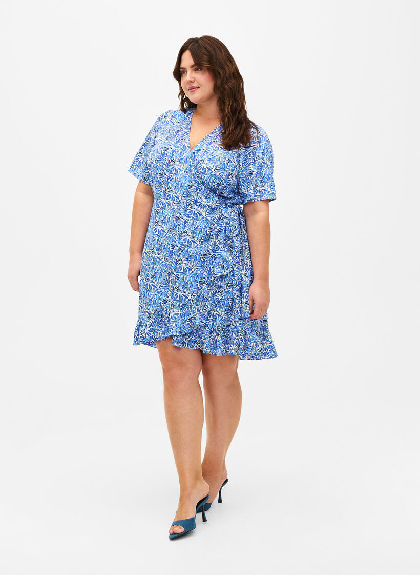 FLASH – Kortärmad omlottklänning, White Blue AOP, Model image number 2