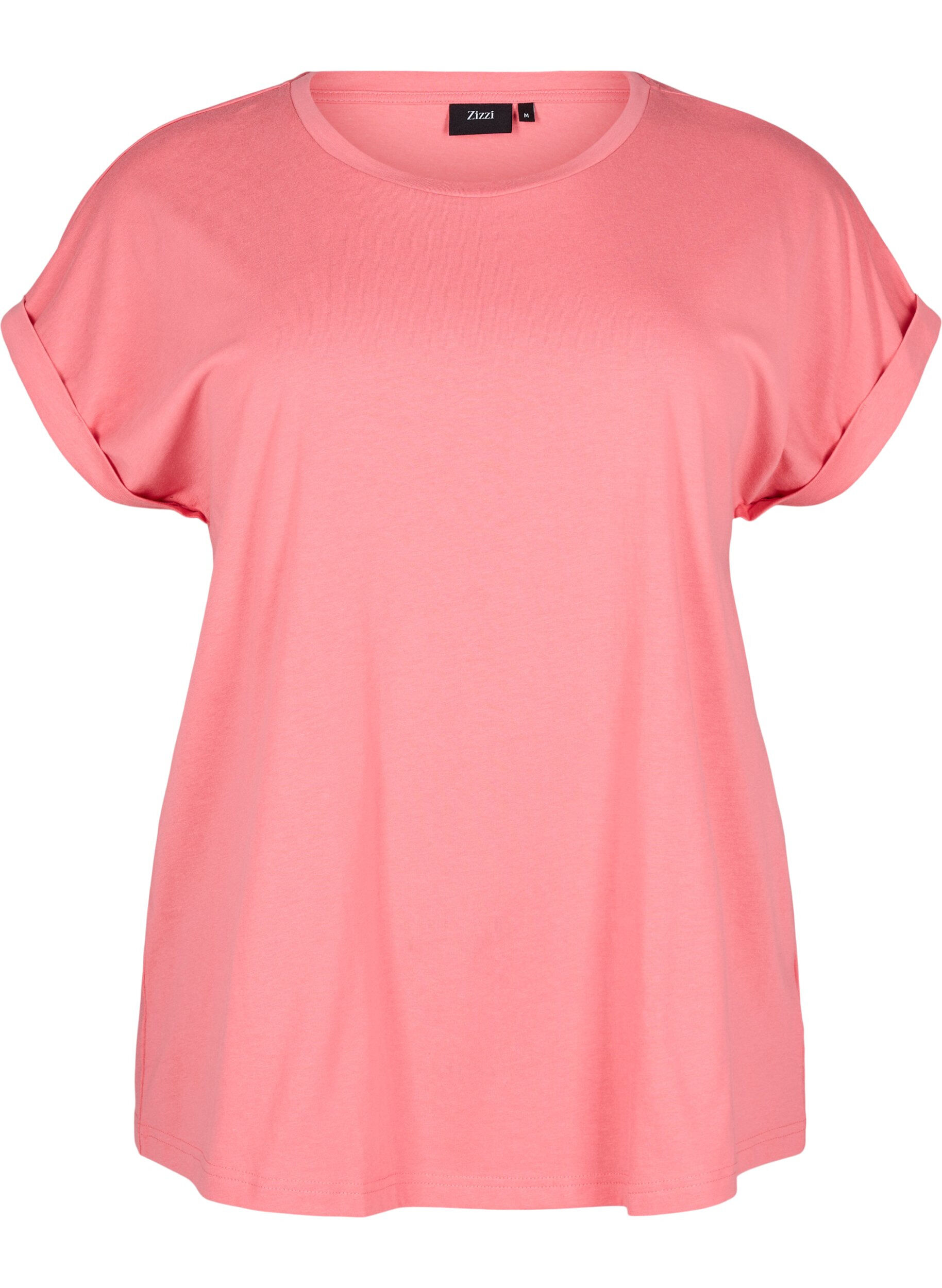 ZizziKort&auml;rmad t-shirt i bomullsblandning, Rosa, Packshot image number 0
