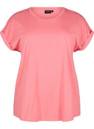 Kort&auml;rmad t-shirt i bomullsblandning, Rosa