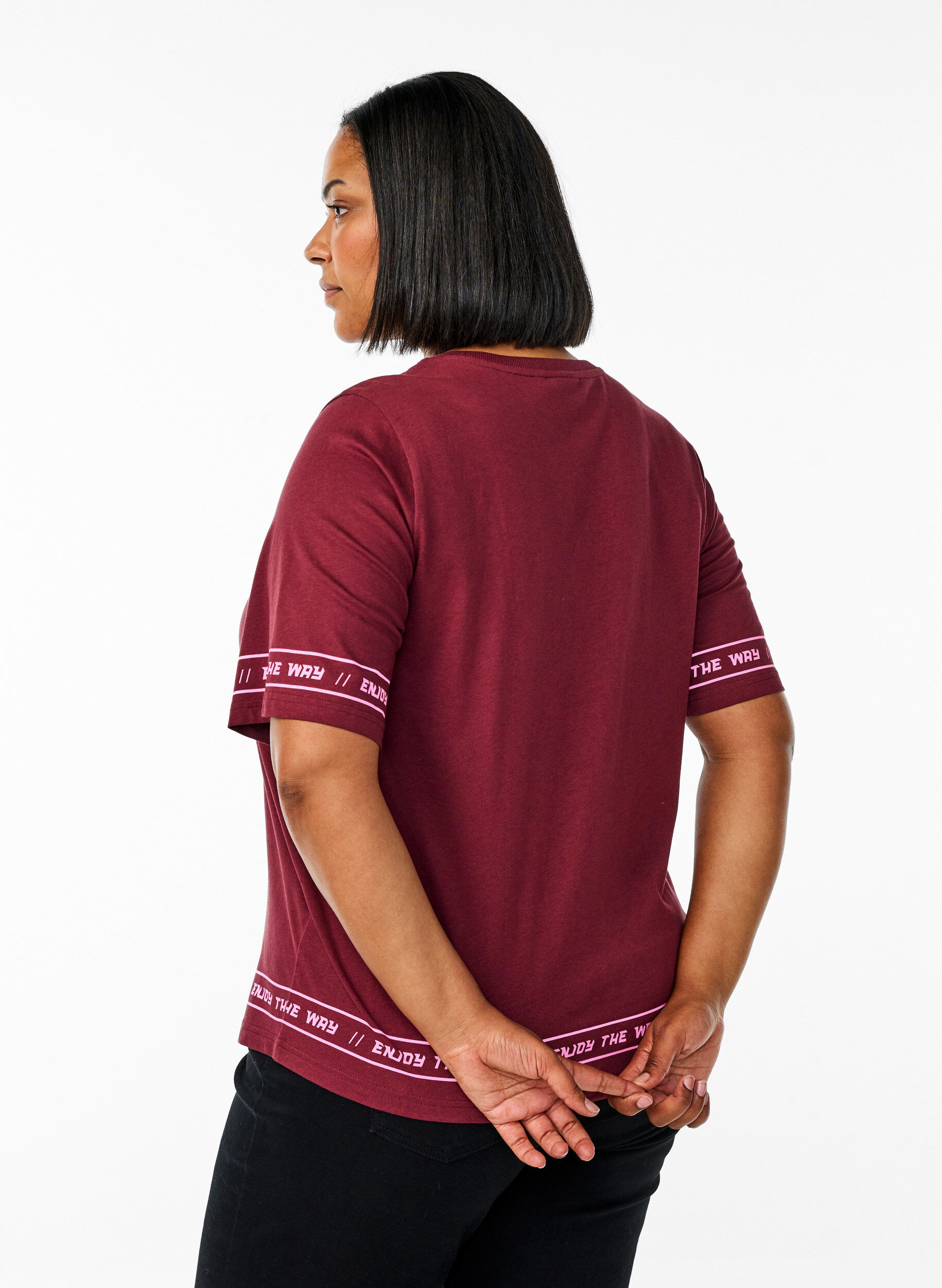 Zizzi Oversize t-shirt med sportigt tryck, M&ouml;rk Bordeaux, Model image number 2