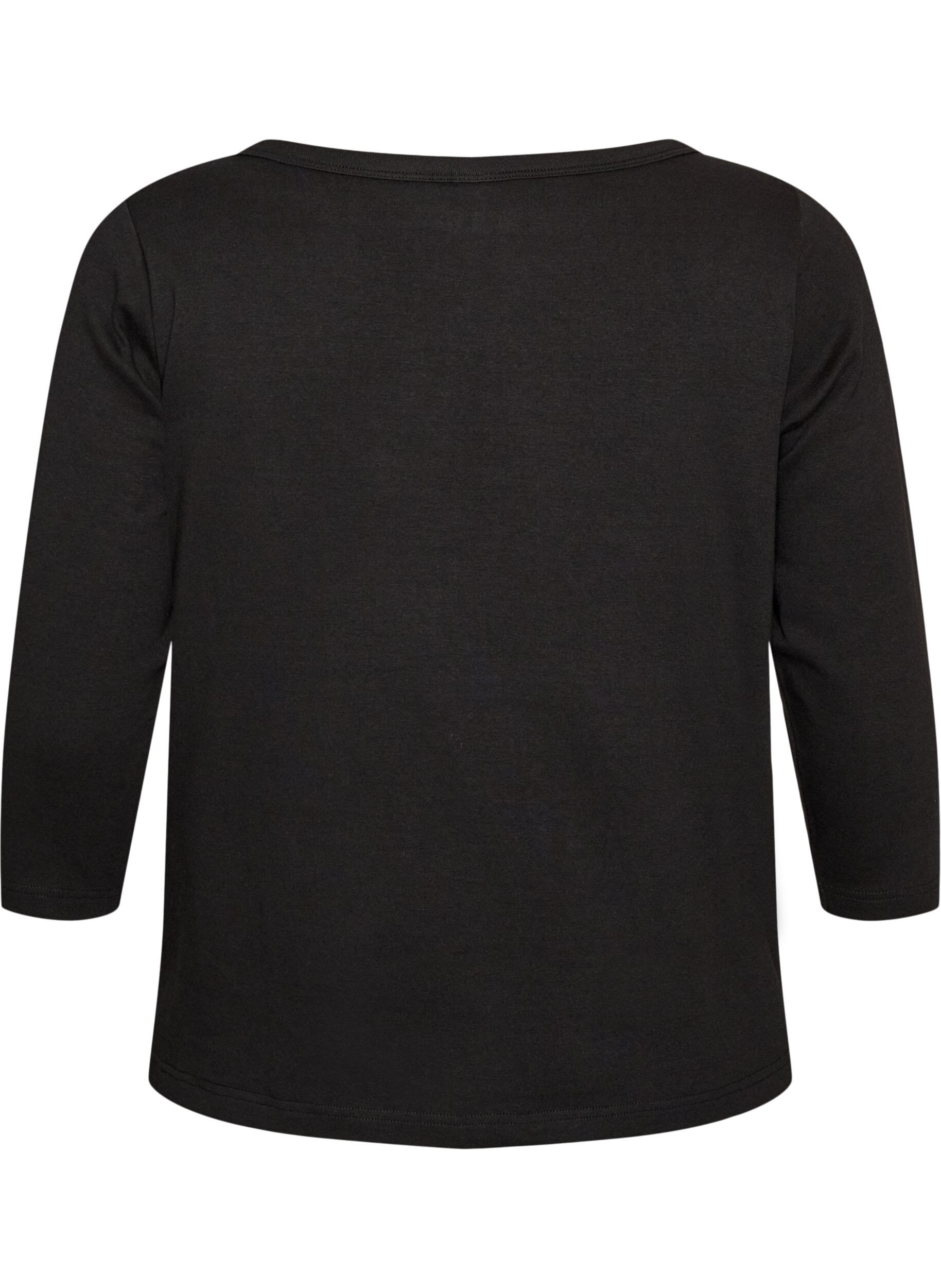 ZizziBas-T-shirt med b&aring;tringning och 3/4-&auml;rmar, Svart, Packshot image number 1
