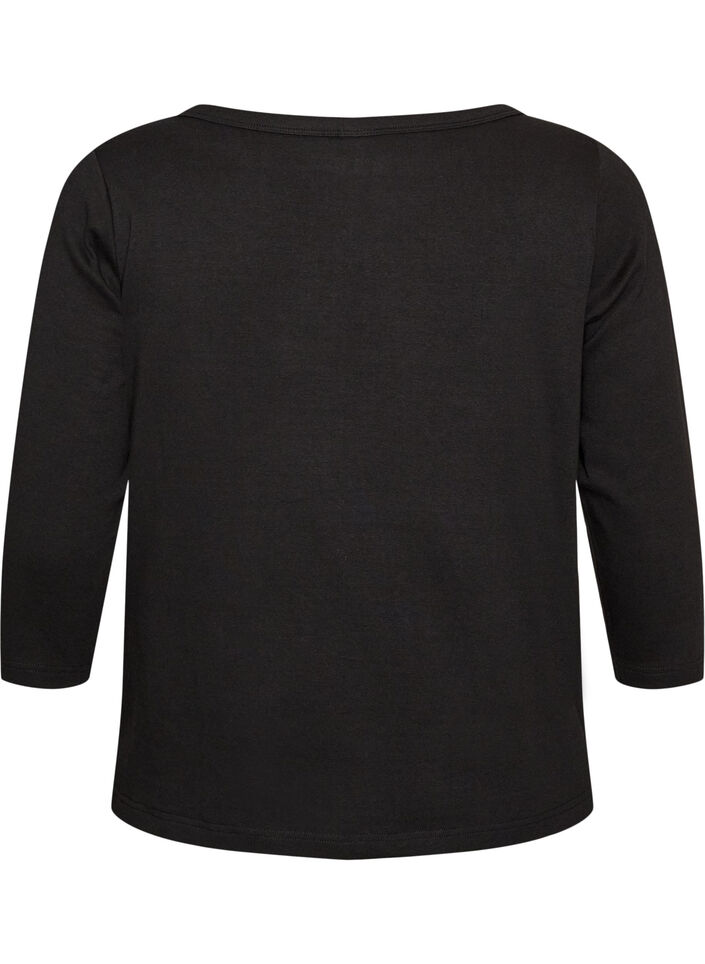Bas-T-shirt med b&aring;tringning och 3/4-&auml;rmar, Svart, Packshot image number 1