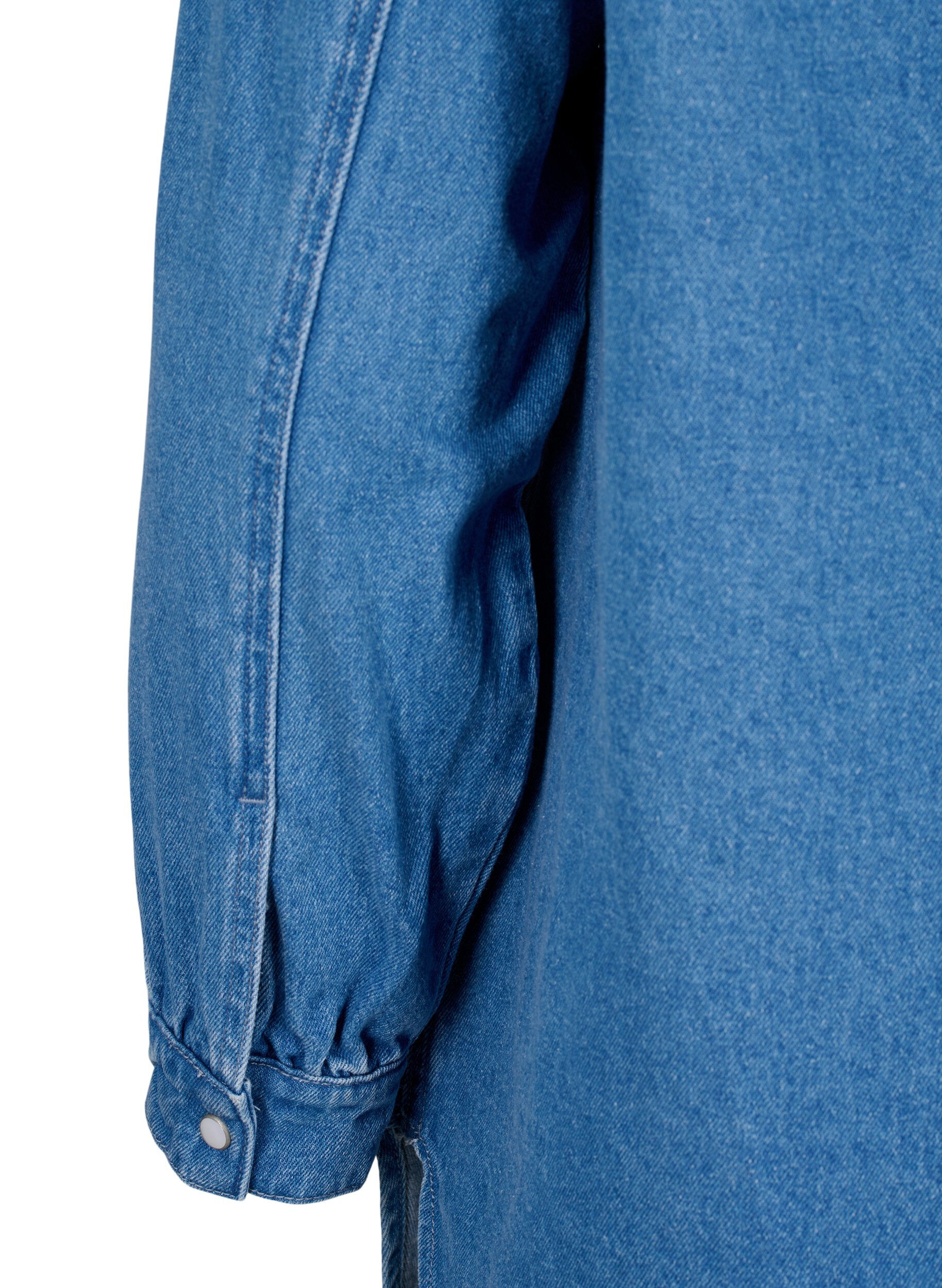 Zizzi Jeansskjorta med strassdetaljer, Light Blue Denim, Packshot image number 4