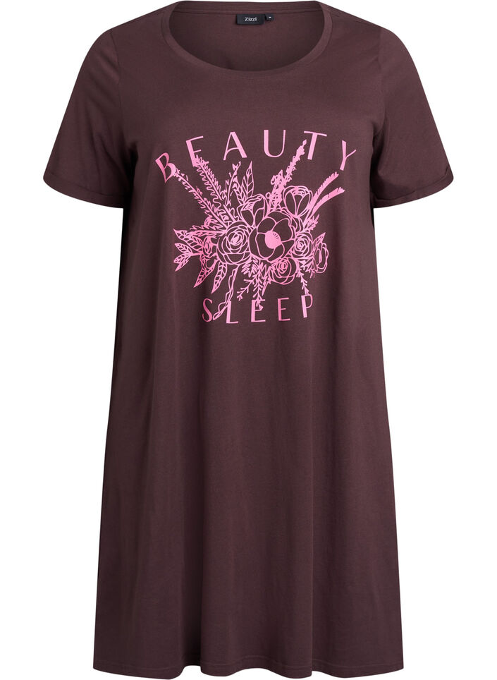 Kort&auml;rmat nattlinne i ekologisk bomull, Brun, Packshot image number 0