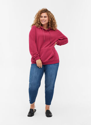 Sweatshirt med huva och ficka, Sangria, Model image number 3