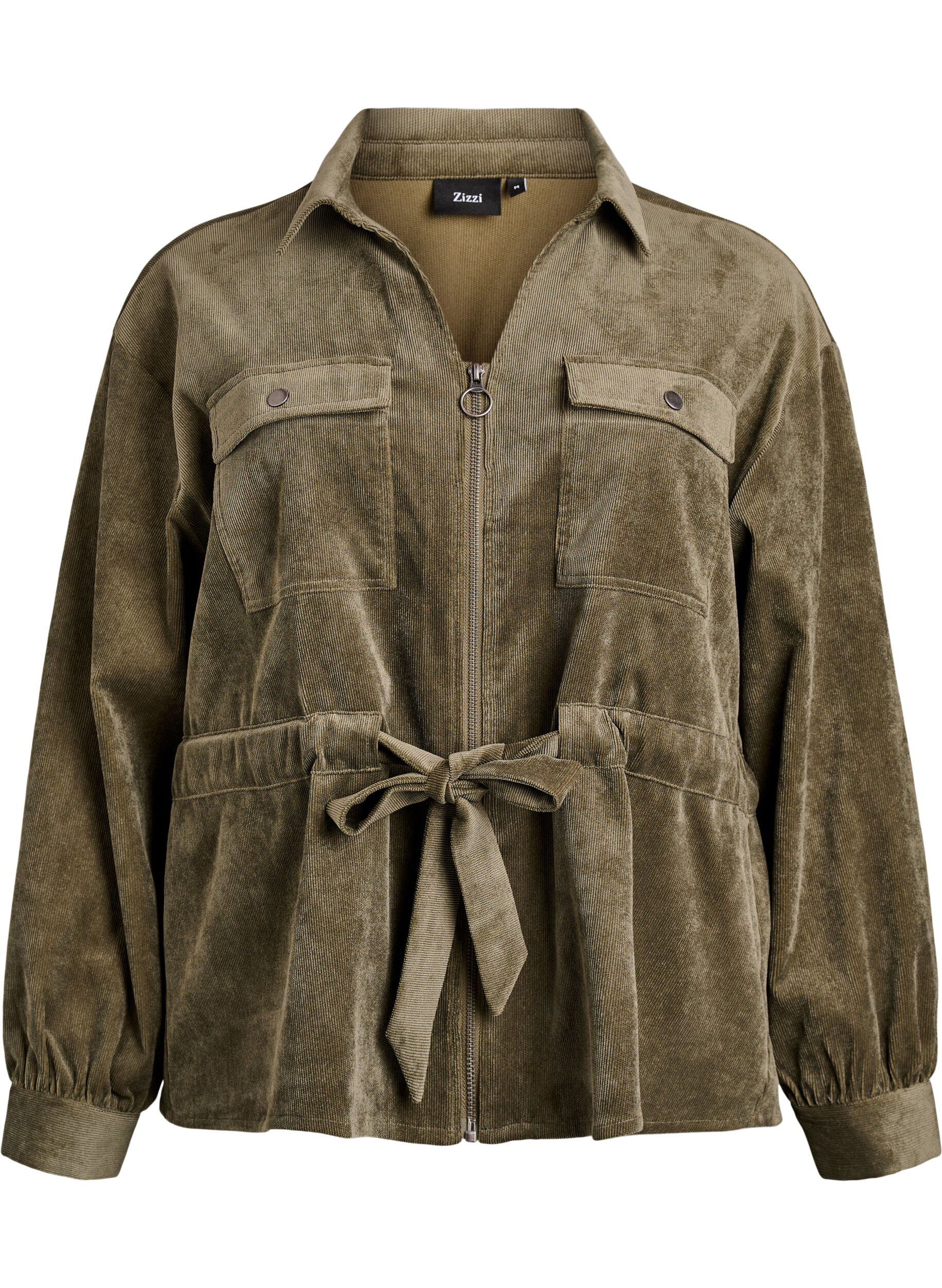 Skjortjacka i manchester med knytsk&auml;rp och fickor