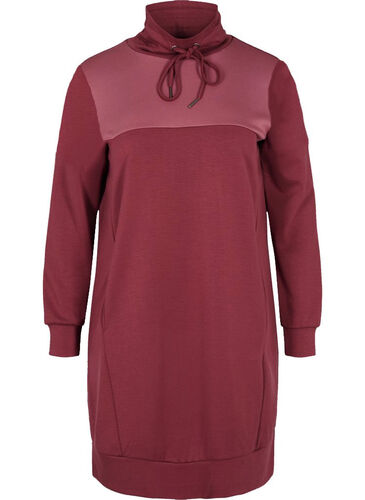 Sweatshirtklänning med colour block, Red Mahogany/RoseBr., Packshot image number 0
