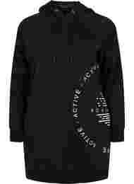 Lång sweatshirt med huva och tryck, Black w. Logo Print