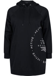 Lång sweatshirt med huva och tryck, Black w. Logo Print, Packshot