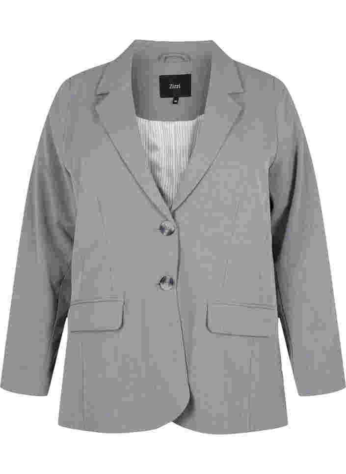 Enkel blazer med fickor, Medium Grey Melange, Packshot image number 0