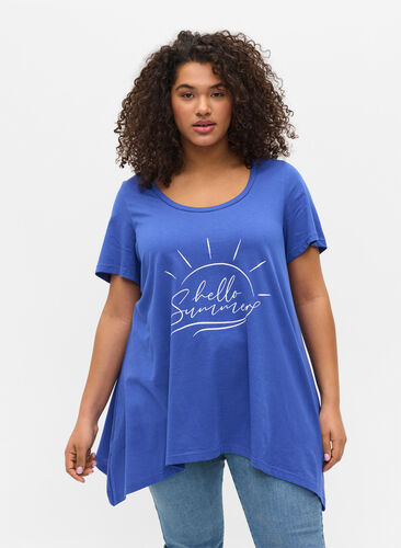 A-linjeformad t-shirt i bomull, Dazzling Blue HELLO , Model image number 0
