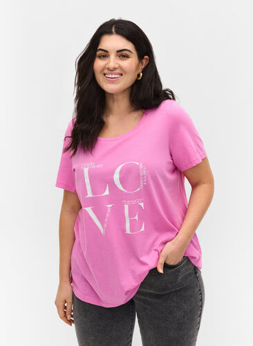 T-shirt i bomull med tryck, Cyclamen LOVE, Model image number 0
