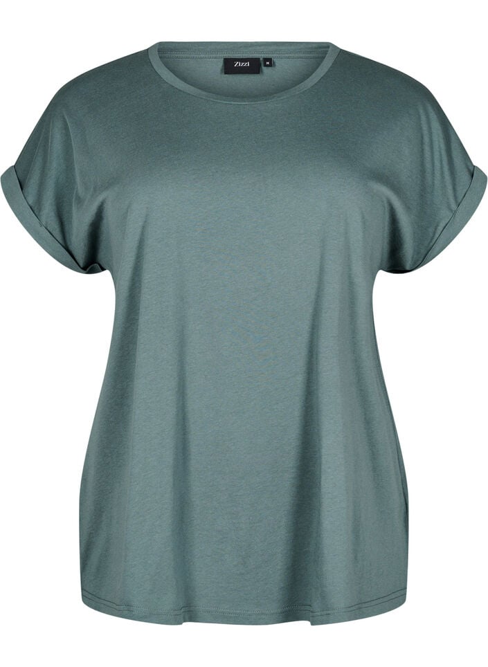 Kort&auml;rmad t-shirt i bomullsblandning, Gr&ouml;n, Packshot image number 0