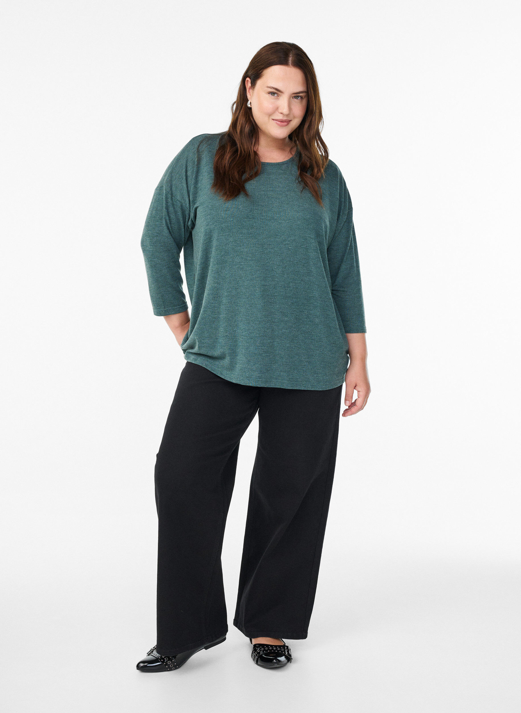 Zizzi FLASH &ndash; Jerseyblus med 3/4-&auml;rm, Gr&ouml;n, Model image number 1