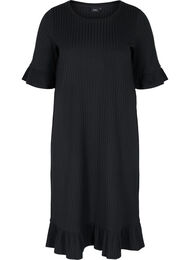 Midiklänning med 2/4-ärmar och volanger, Black