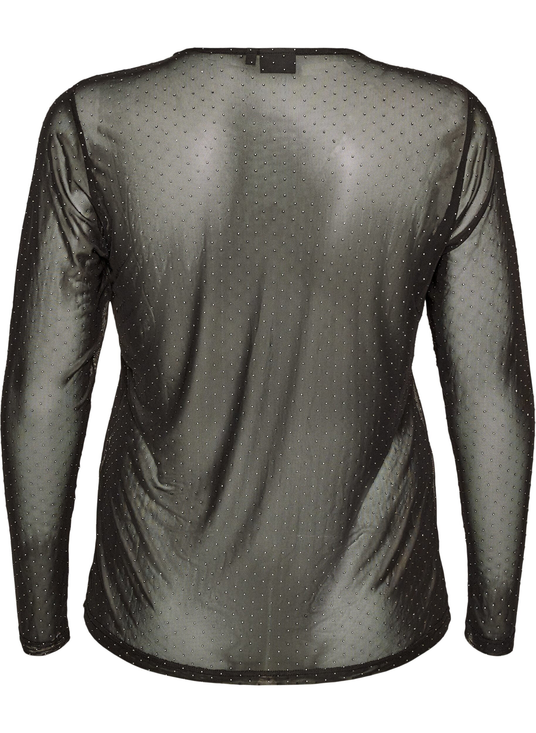ZizziBlus i skir mesh med strass, Svart, Packshot image number 1