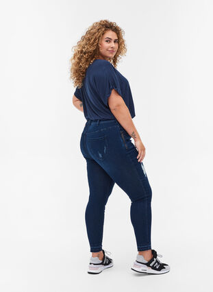Super slim Amy Jeans med slits, Dark blue denim, Model image number 1