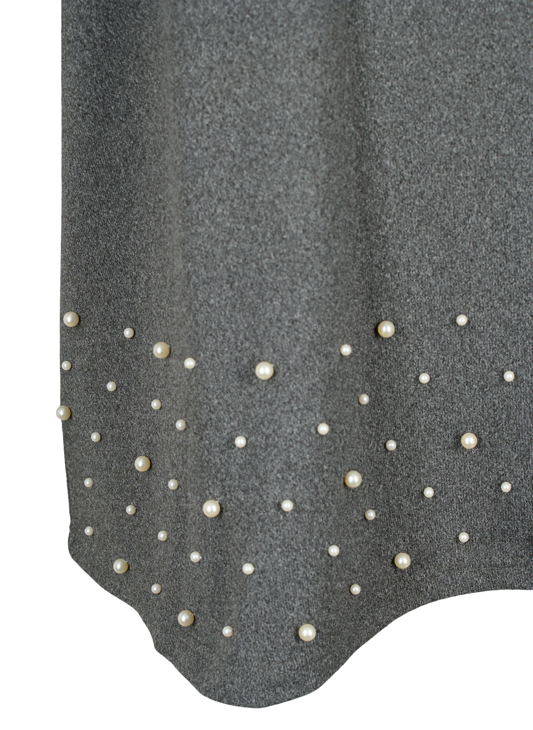 Zizzi Topp med p&auml;rlor och 3/4-&auml;rmar, Dark Grey Melange, Packshot image number 3