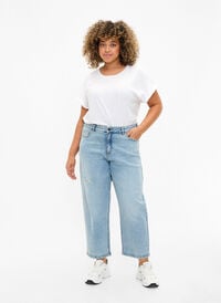  Croppade Vera jeans med destroy-detaljer 	, Blue Denim, Model