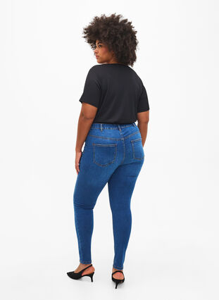 Slim fit-jeans med nötta detaljer, Blue Denim, Model image number 1