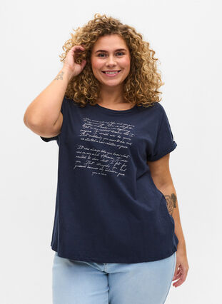 T-shirt i ekologisk bomull med tryck, Navy Blazer Silver, Model image number 0