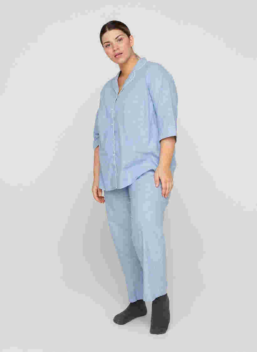 Randig nattskjorta i bomull, White/Blue Stripe, Model image number 2