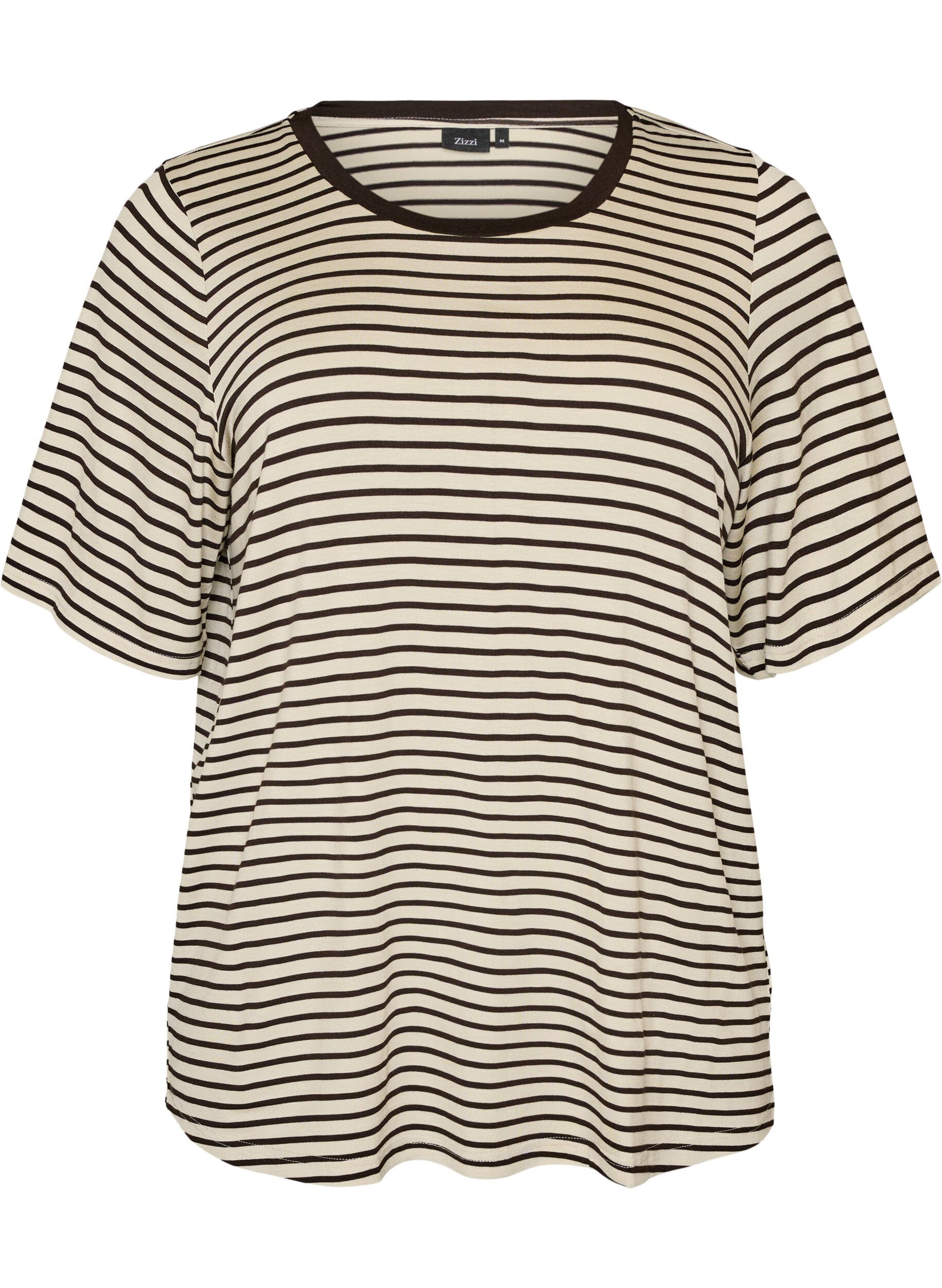 ZizziT-shirt i TENCEL&trade; Lyocell med r&auml;nder, Brun, Packshot image number 0