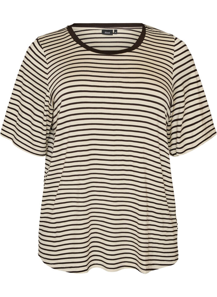 T-shirt i TENCEL&trade; Lyocell med r&auml;nder, Brun, Packshot image number 0