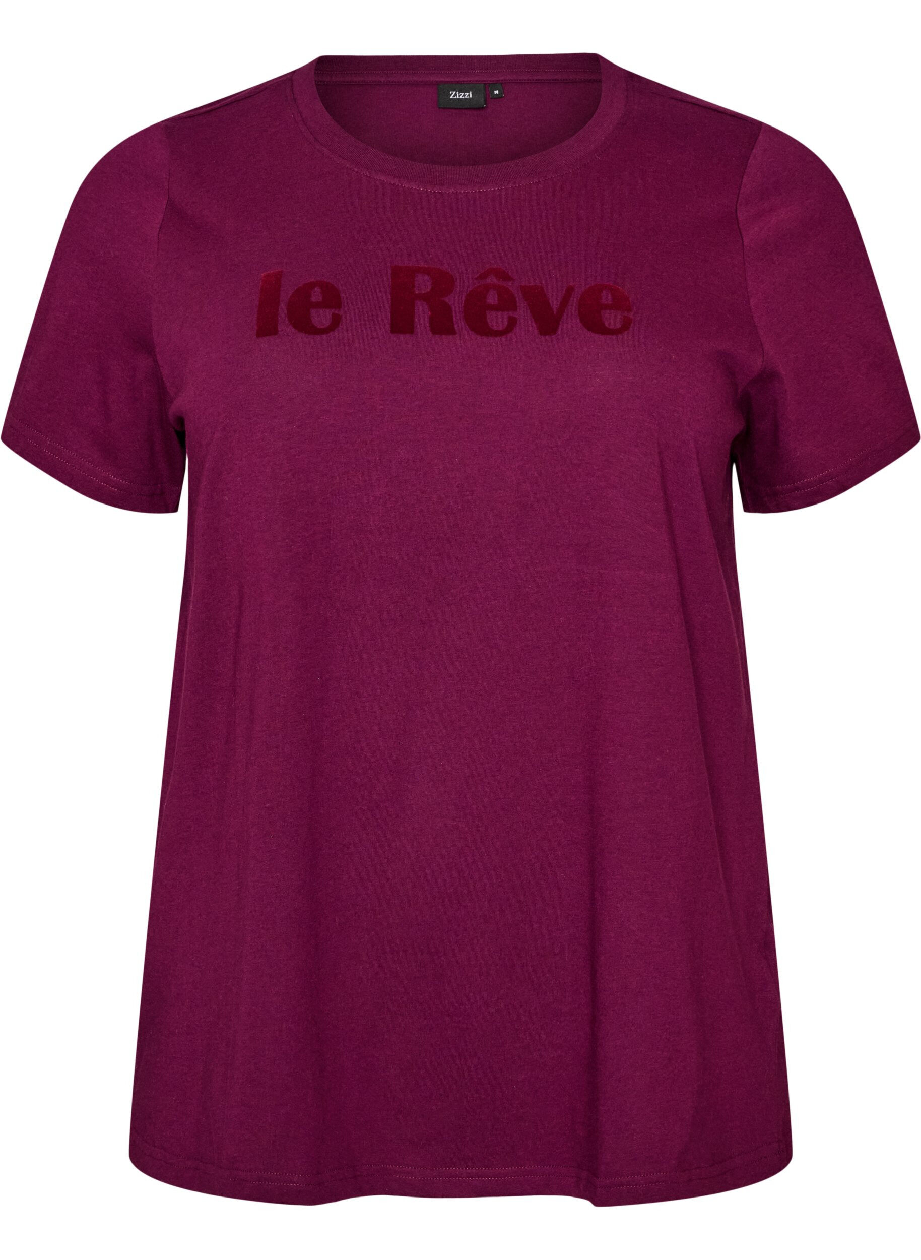 ZizziT-shirt i ekologisk bomull med velourtext, Lila, Packshot image number 0