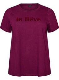 T-shirt i ekologisk bomull med velourtext, Lila