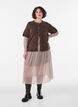 Rutig blus i mesh, Beige, Model image number 0
