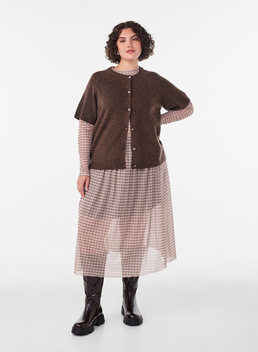 Rutig blus i mesh, Beige, Model