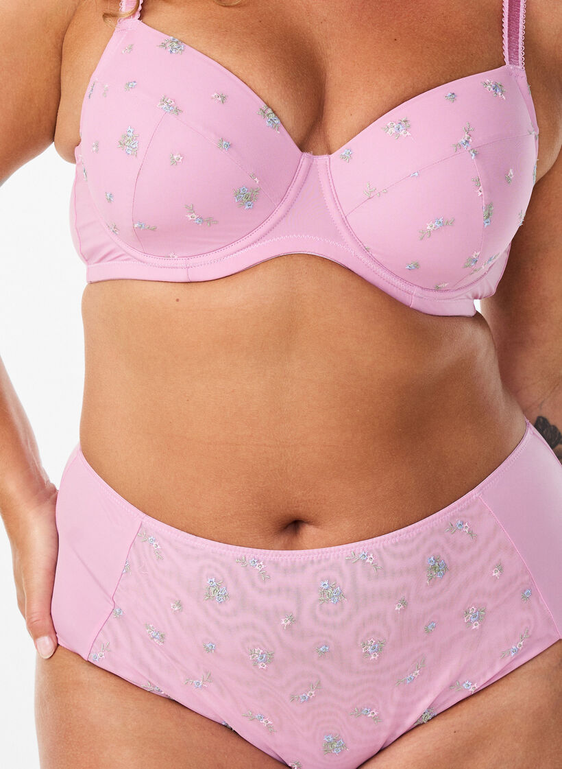 Vadderad BH med mesh och blomsterbroderi, Rosa, Model image number 3