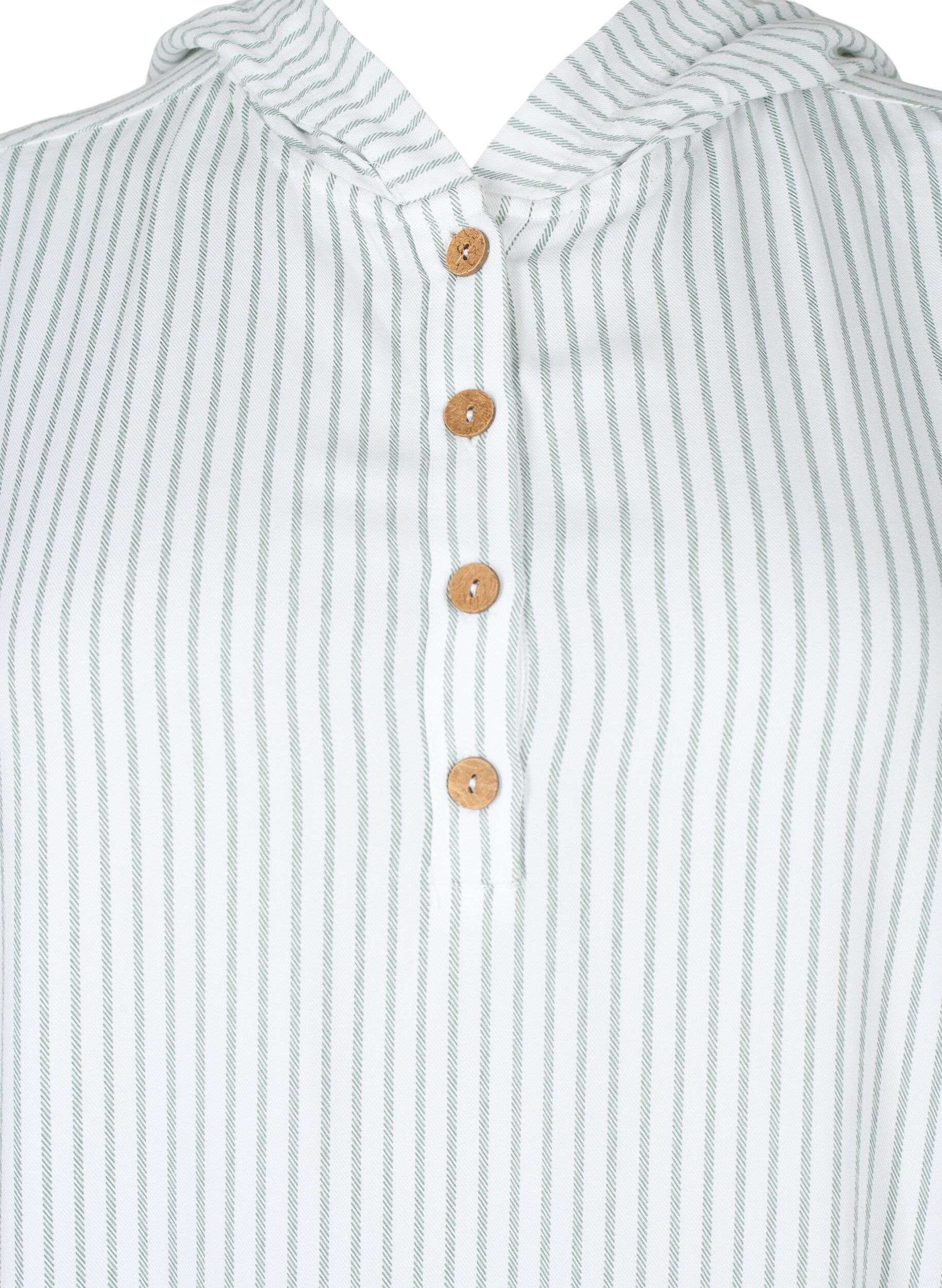 Zizzi Kort&auml;rmad tunika i viskos med luva, Chinois Green Stripe, Packshot image number 2