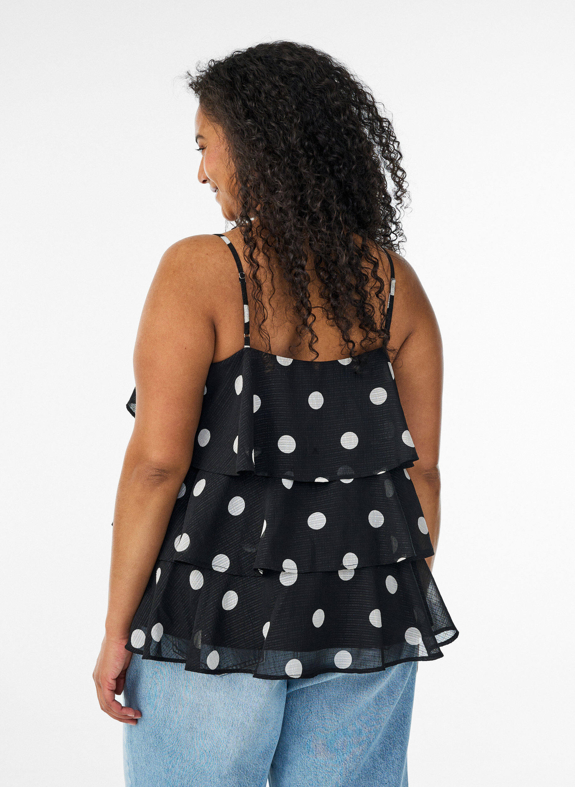 ZizziTopp i lager med volanger och spaghettiband, Svart, Model image number 2