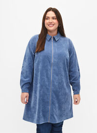 Sammetsklänning med dragkedja och 3/4-ärmar, Moonlight Blue, Model