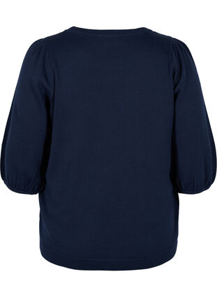 Stickat tröja med 3/4-ärmar, Navy Blazer, Packshot image number 1