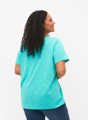 Kortärmad t-shirt med v-hals, Turquoise, Model image number 1