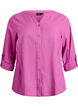 Skjortblus i bomull med v-ringning, Rosa, Packshot image number 0