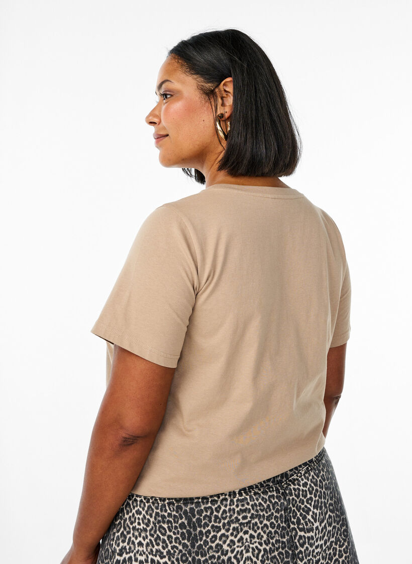 T-shirt med blommigt tryck, Beige, Model image number 2