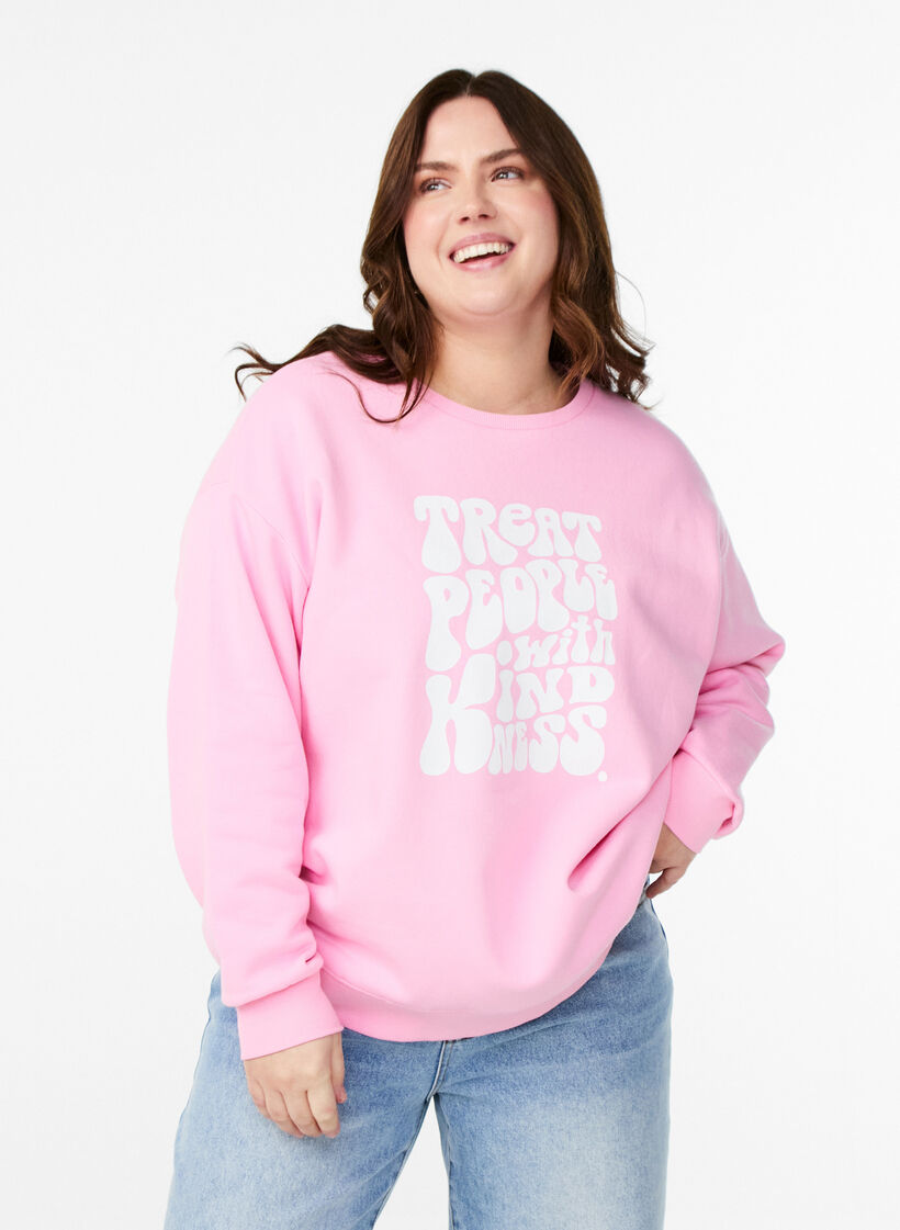 Sweatshirt med texttryck, Bubblegum, Model image number 0