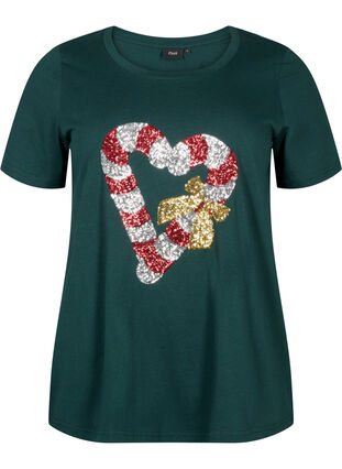 T-shirt med jultryck och paljetter, Scarab W. Stock, Packshot image number 0