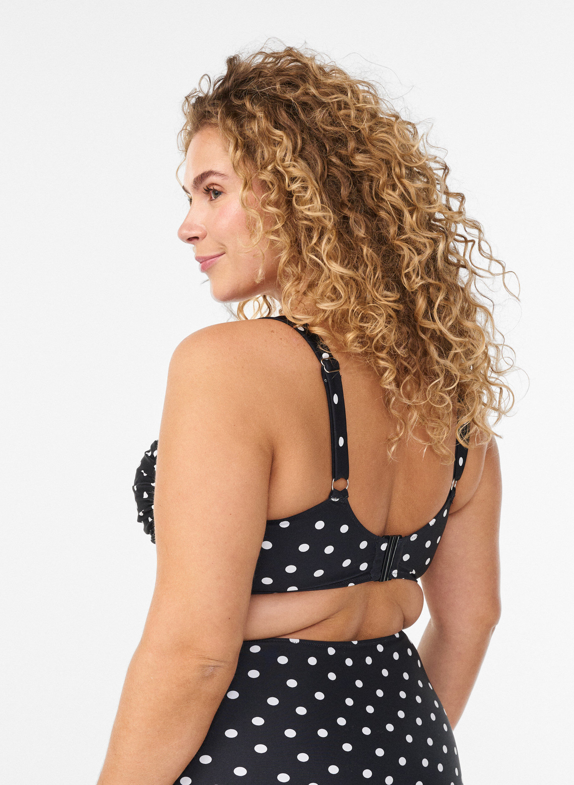 ZizziVadderad bikinitopp med tryck, Svart, Model image number 1