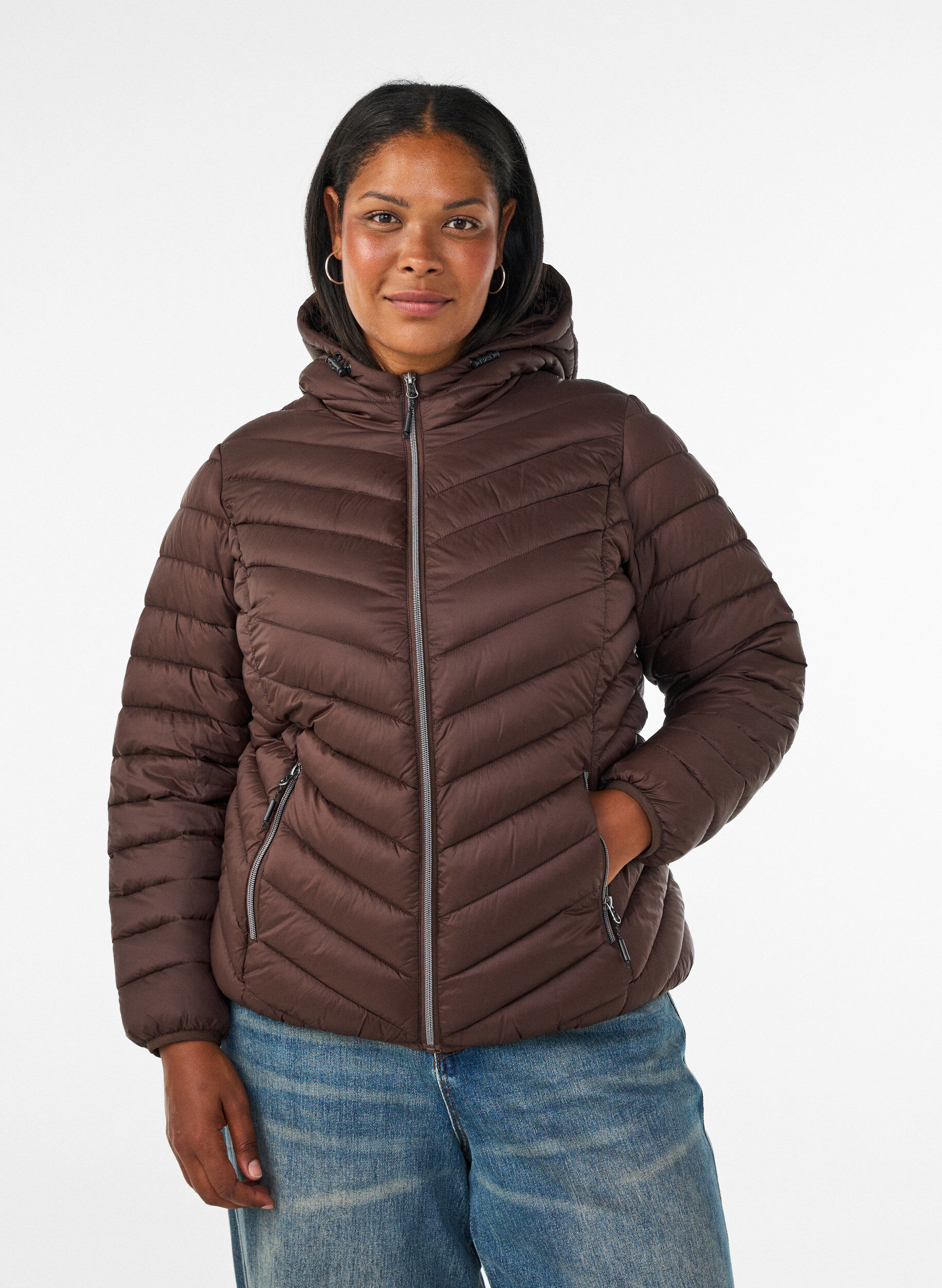 ZizziL&auml;tt jacka med huva, Brun, Model image number 0